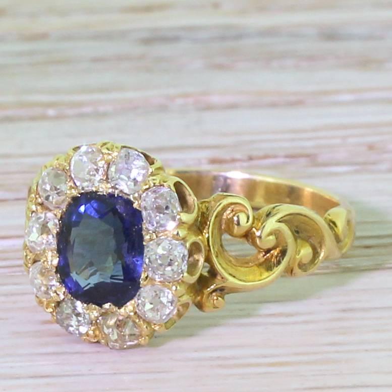 Victorian Cushion Cut Sapphire & Old Cut Diamond Cluster Ring 2