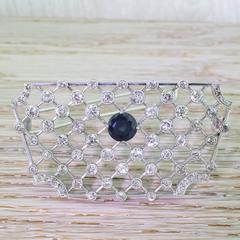 Art Deco Sapphire Old Cut Diamond Platinum Lattice Barrette
