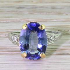 Edwardian 3.50 Carat Natural Sapphire Diamond Platinum Solitaire Ring