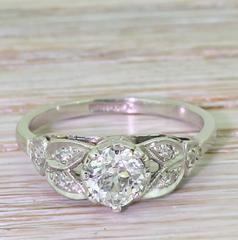 Art Deco 0.68 Carat Old Cut Diamond Platinum Engagement Ring