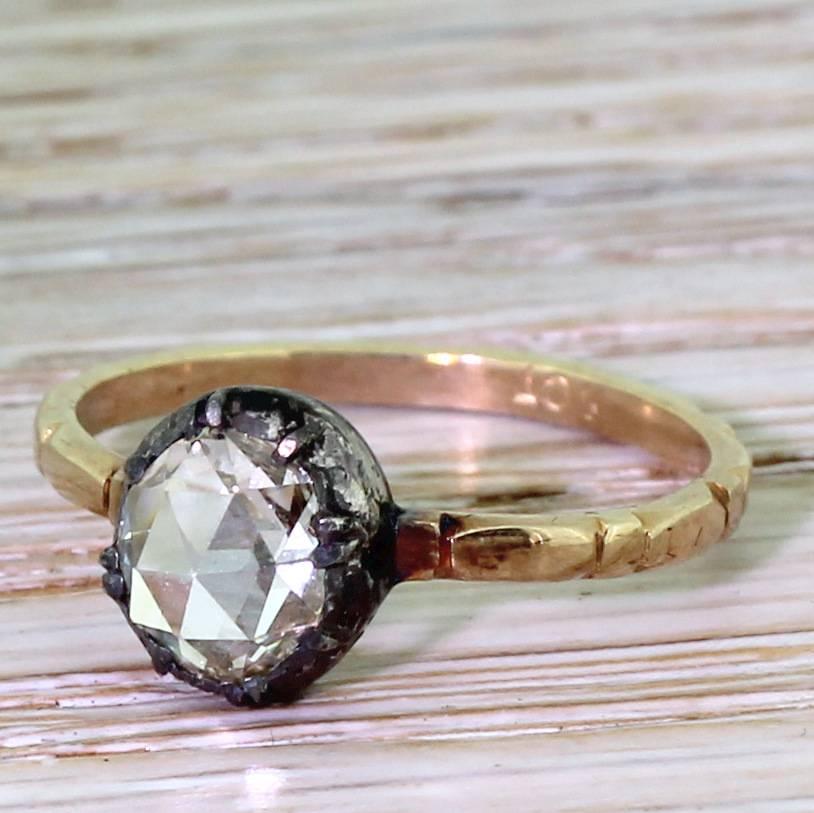 Early Victorian 0.90 Carat Rose Cut Diamond Solitaire Ring 2