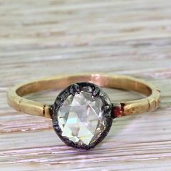Early Victorian 0.90 Carat Rose Cut Diamond Solitaire Ring