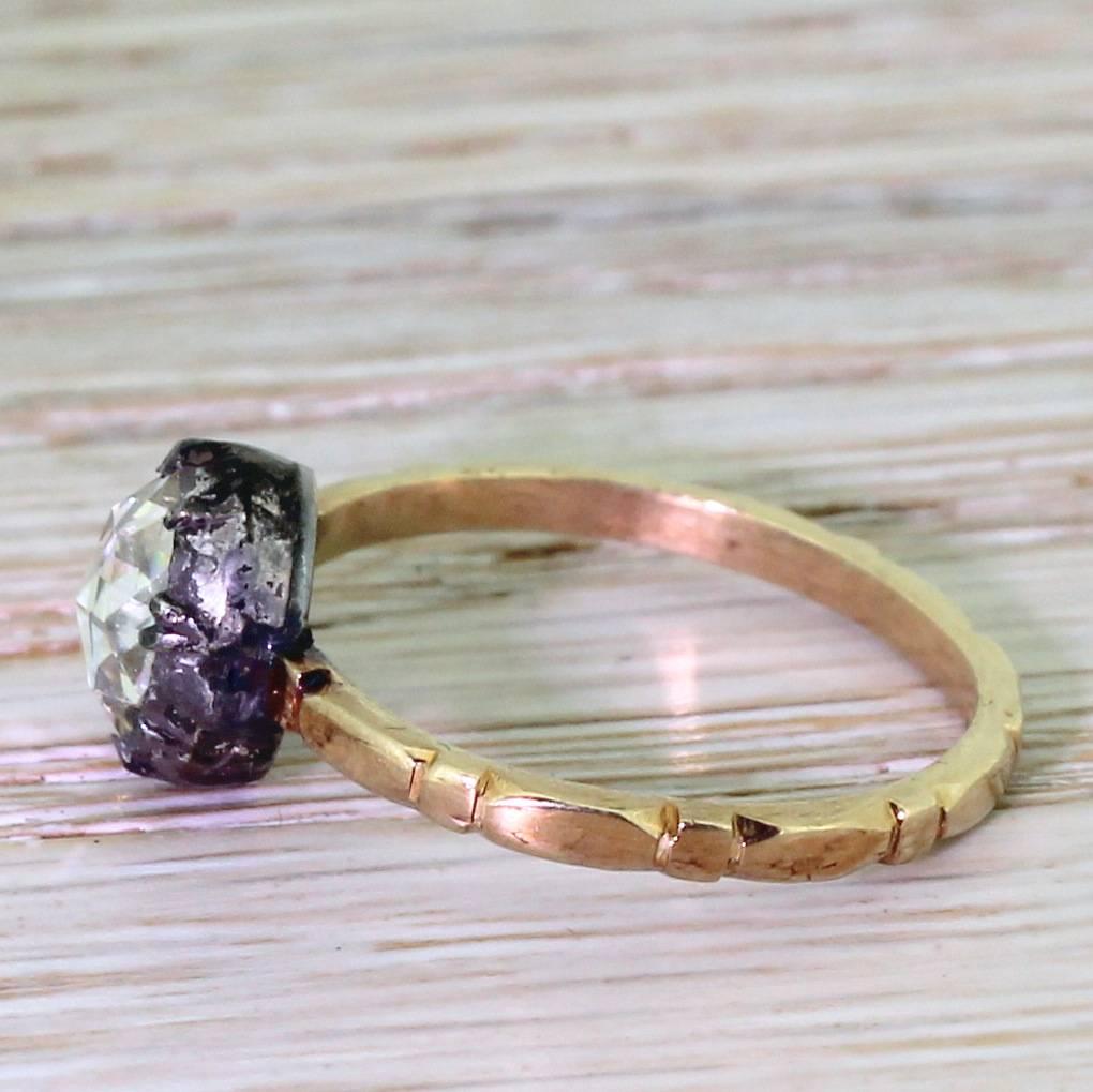 Early Victorian 0.90 Carat Rose Cut Diamond Solitaire Ring In Good Condition In Theydon Bois, Essex