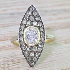 Victorian 1.13 Carat Old and Rose Cut Diamond Navette Ring