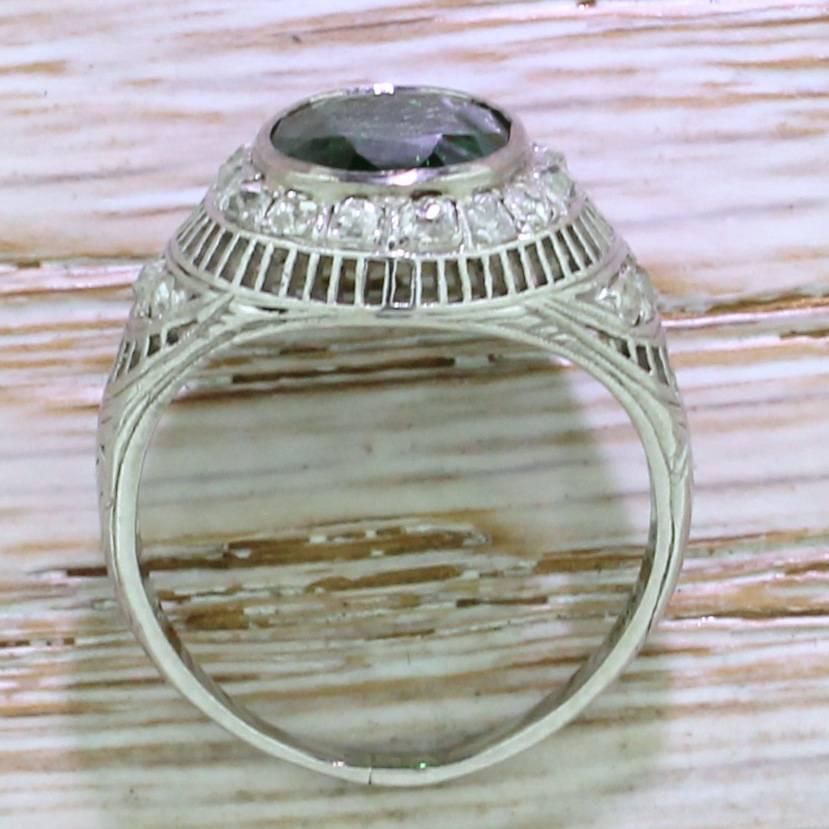Women's Art Deco 3.25 Carat Tsavorite Old Cut Diamond Platinum Ring For Sale