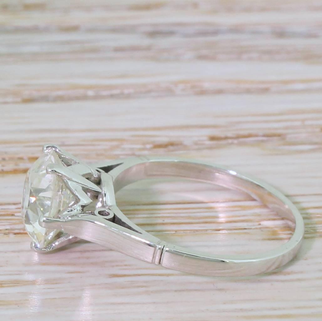 Art Deco 2.31 Carat Old Cut Diamond Platinum Engagement Ring In Good Condition In Theydon Bois, Essex