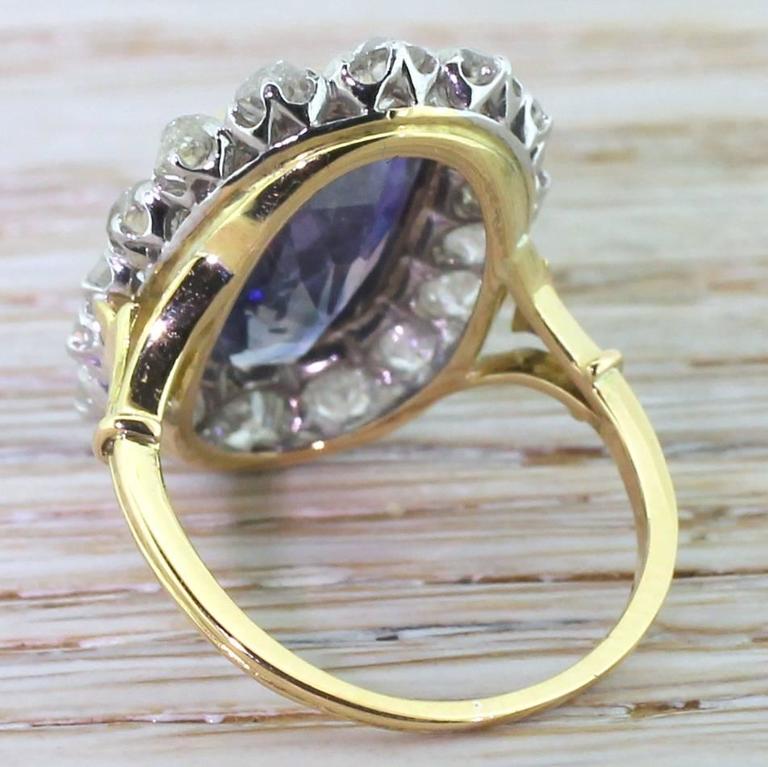 6.90 Carat Natural Ceylon Sapphire Old Cut Diamond Gold Platinum Ring ...