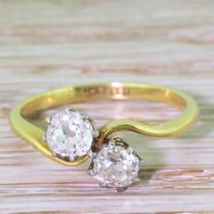 Art Deco 0.80 Carat Old Cut Diamond Gold Platinum Crossover Ring