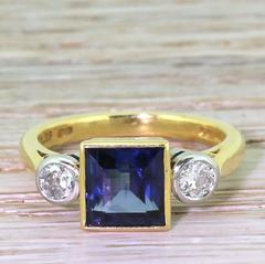 Boodles Step Cut Sapphire Old Cut Diamond Gold Trilogy Ring