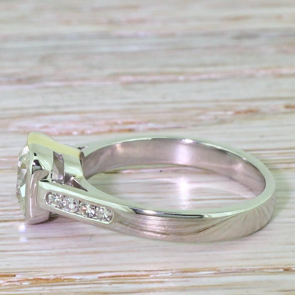 Art Deco 1.49 Carat Square Shaped Old Cut Diamond Platinum Engagement Ring  For Sale