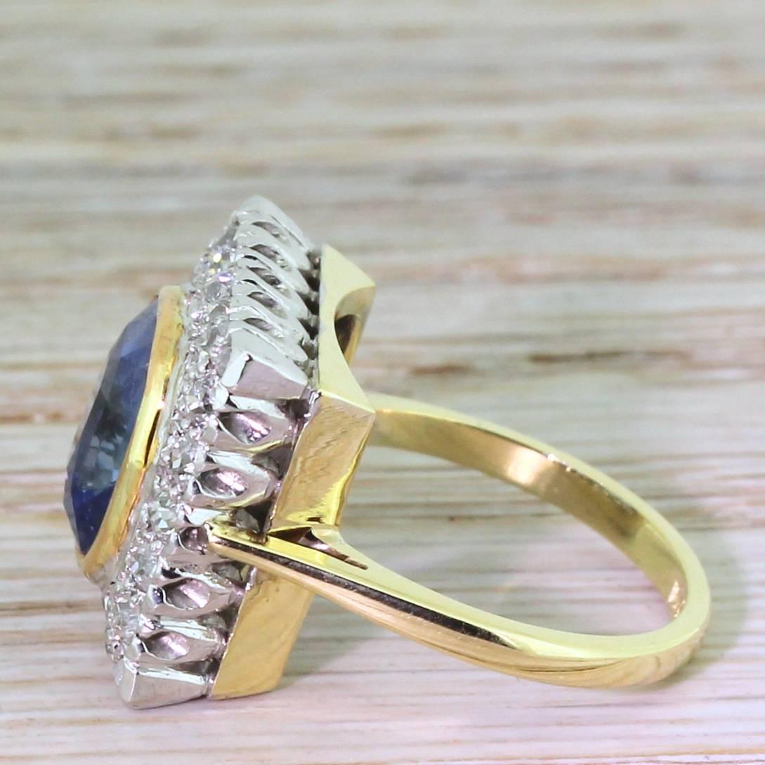1920s Art Deco 4.95 Carat Natural Ceylon Sapphire Old Cut Diamond Gold Ring In Excellent Condition For Sale In Theydon Bois, Essex