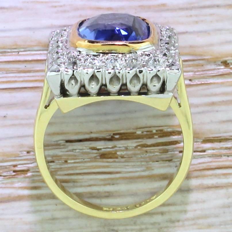 1920s Art Deco 4.95 Carat Natural Ceylon Sapphire Old Cut Diamond Gold Ring For Sale 1