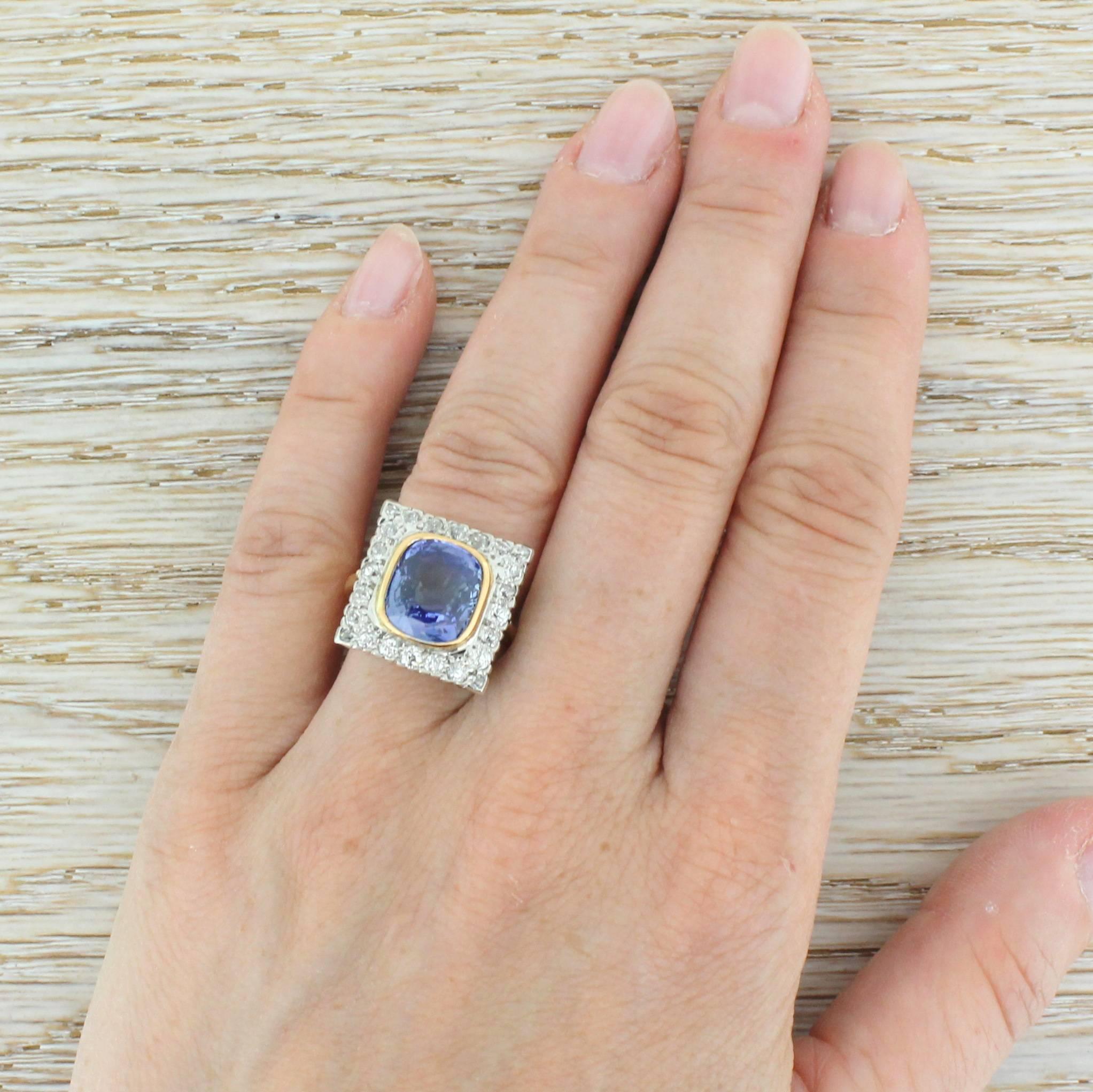 1920s Art Deco 4.95 Carat Natural Ceylon Sapphire Old Cut Diamond Gold Ring For Sale 2