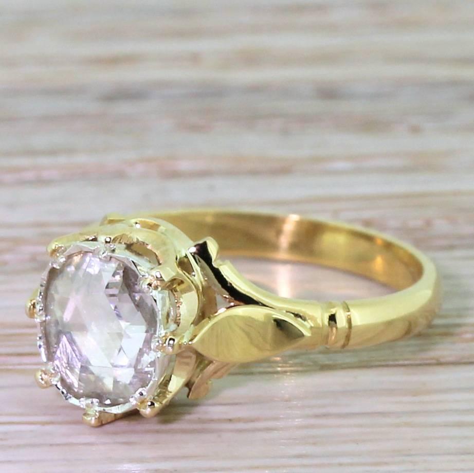 Victorian 0.50 Carat Rose Cut Diamond Silver Gold Solitaire Ring 2