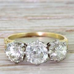 Art Deco 2.59 Carat Old Cut Diamond Gold Platinum Trilogy Ring