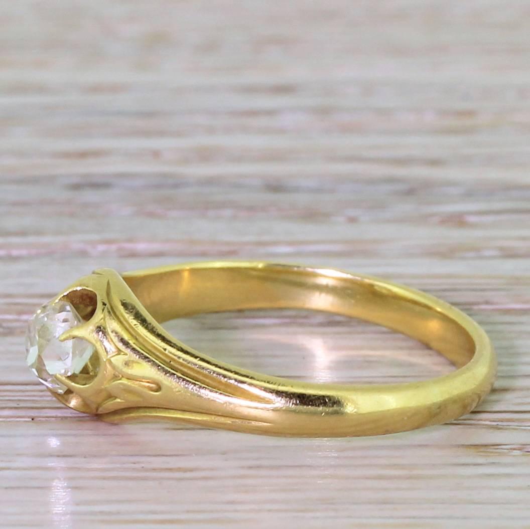 Victorian 0.59 Carat Old Cut Diamond Gold Solitaire Ring In Excellent Condition For Sale In Theydon Bois, Essex