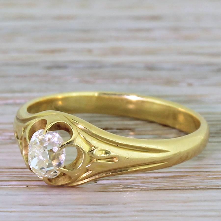 Victorian 0.59 Carat Old Cut Diamond Gold Solitaire Ring For Sale 2