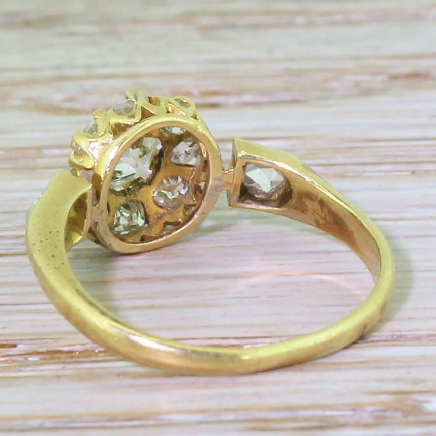 Women's Victorian 1.00 Carat Old Cut Diamond Gold Target Cluster Ring