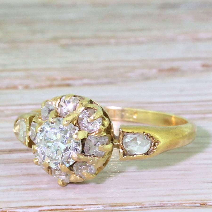 Victorian 1.00 Carat Old Cut Diamond Gold Target Cluster Ring 2