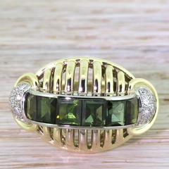 Retro Green Tourmaline Diamond Gold Ring