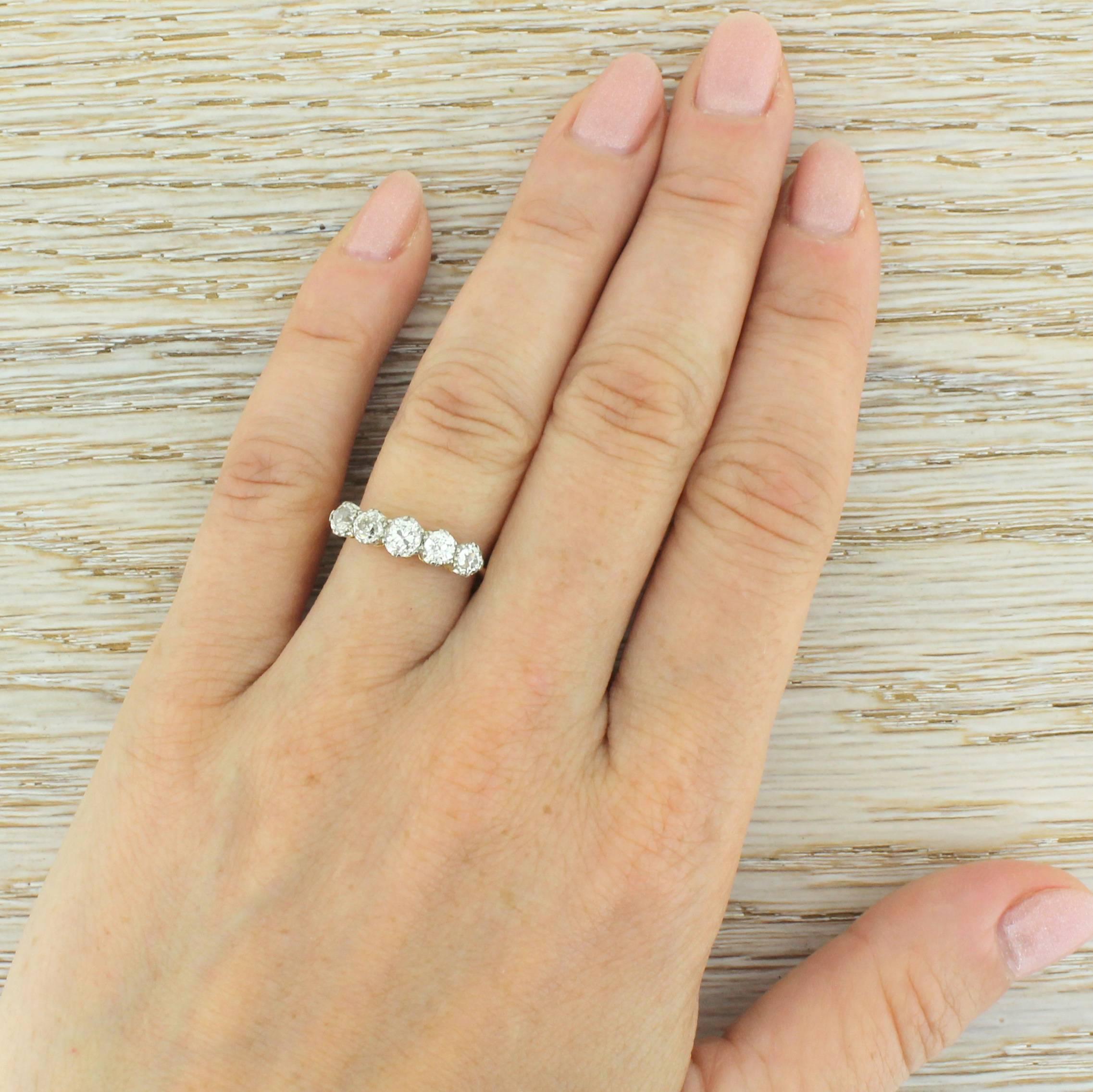 Women's Edwardian 1.50 Carat Old Cut Diamond Five Stone Ring