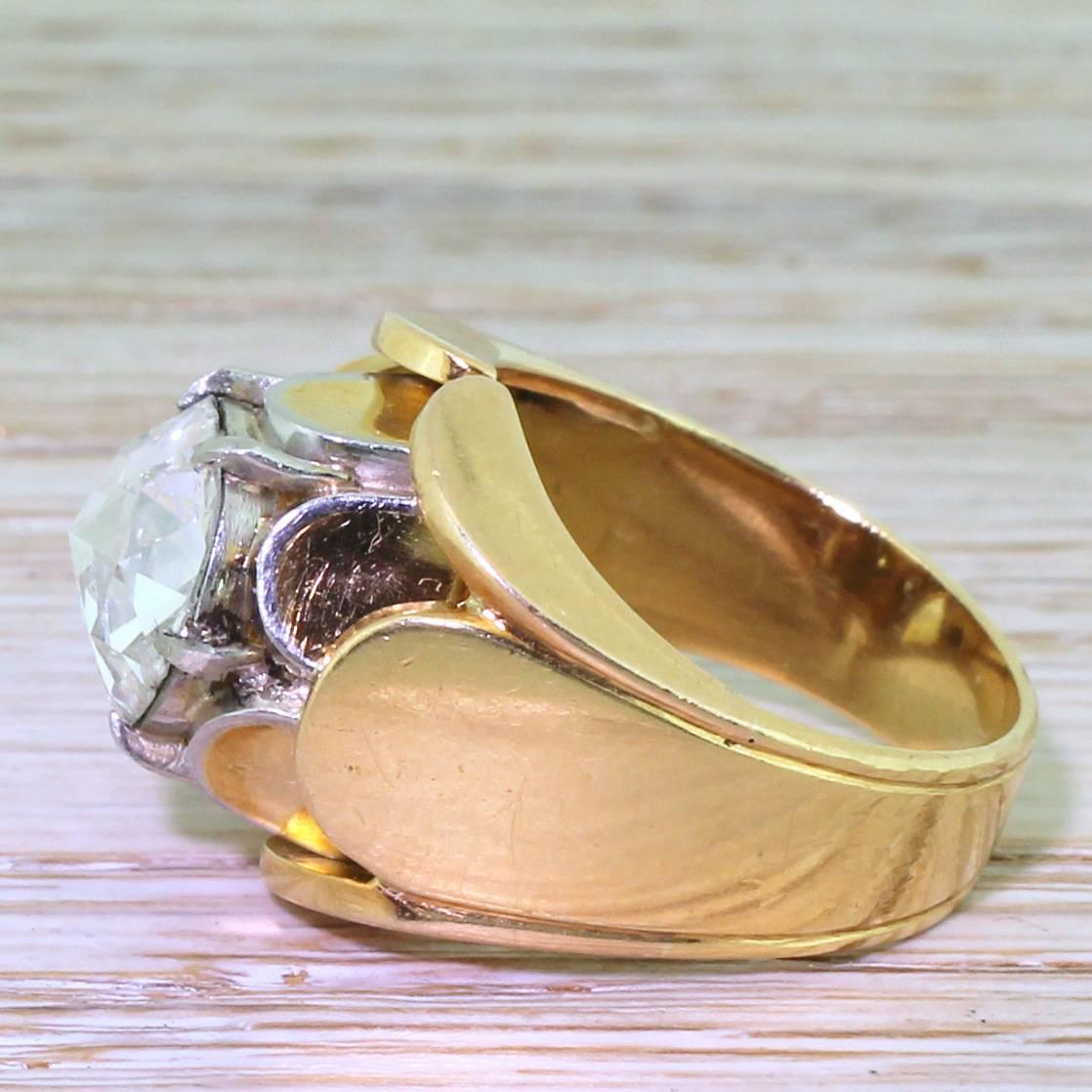 Retro Mid Century 2.06 Carat Rose Cut Diamond “Lotus” Ring For Sale