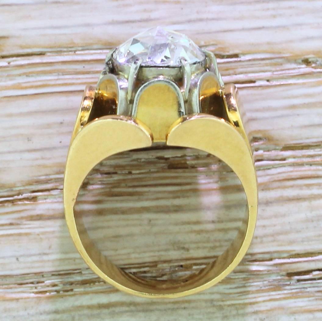 Mid Century 2.06 Carat Rose Cut Diamond “Lotus” Ring In Good Condition For Sale In Theydon Bois, Essex