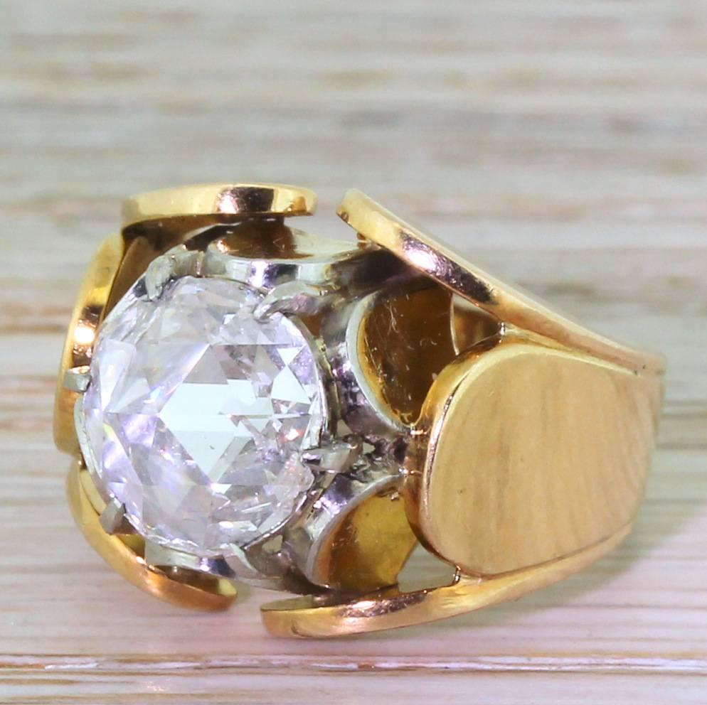 Mid Century 2.06 Carat Rose Cut Diamond “Lotus” Ring For Sale 1