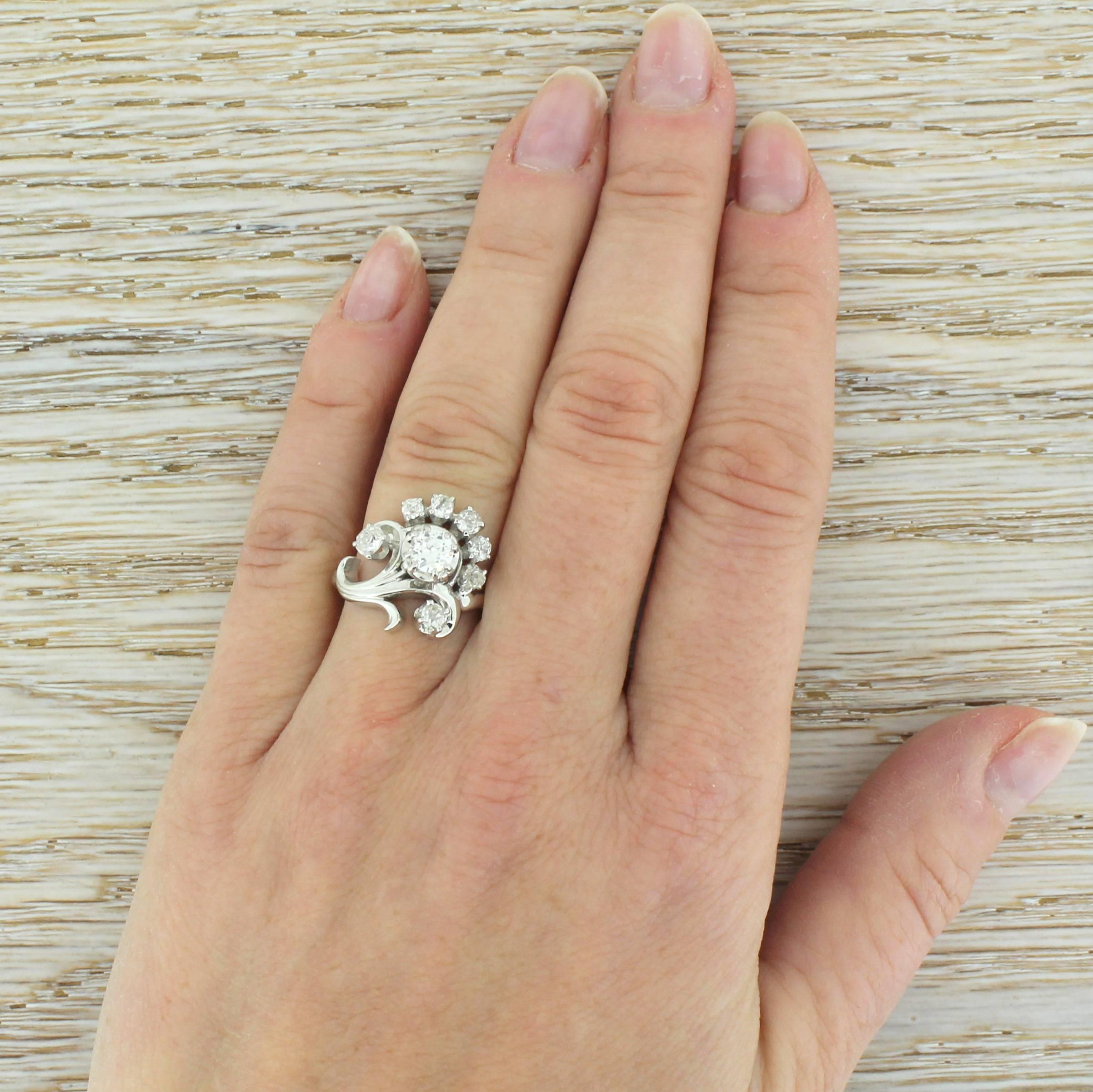 Women's Jabel 1.03 Carat Old Cut Diamond “Flower” Ring