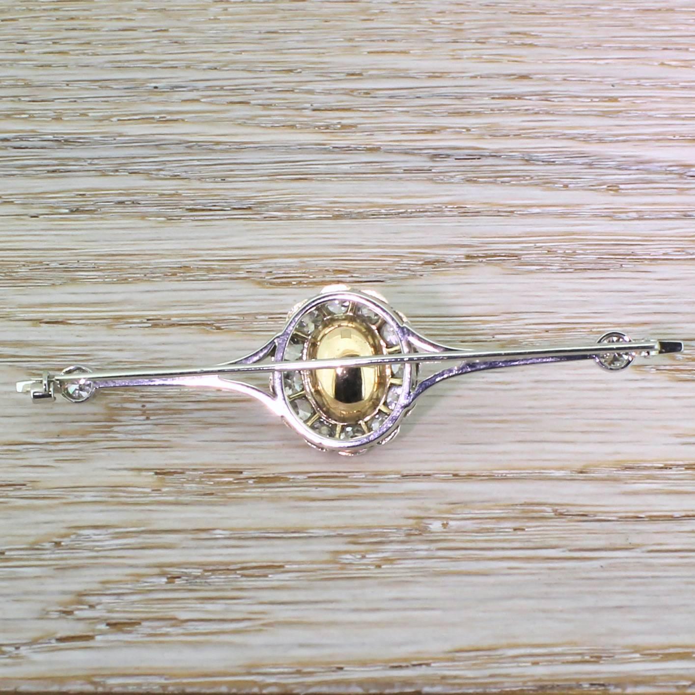 Women's Art Deco Natural Pearl & 3.60 Carat Old Cut Diamond Pin Brooch For Sale