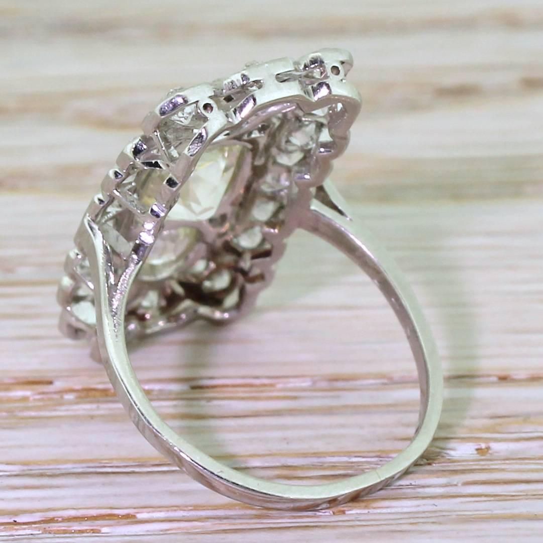 Women's Art Deco 3.05 Carat Old Cut Diamond Platinum Plaque Ring For Sale