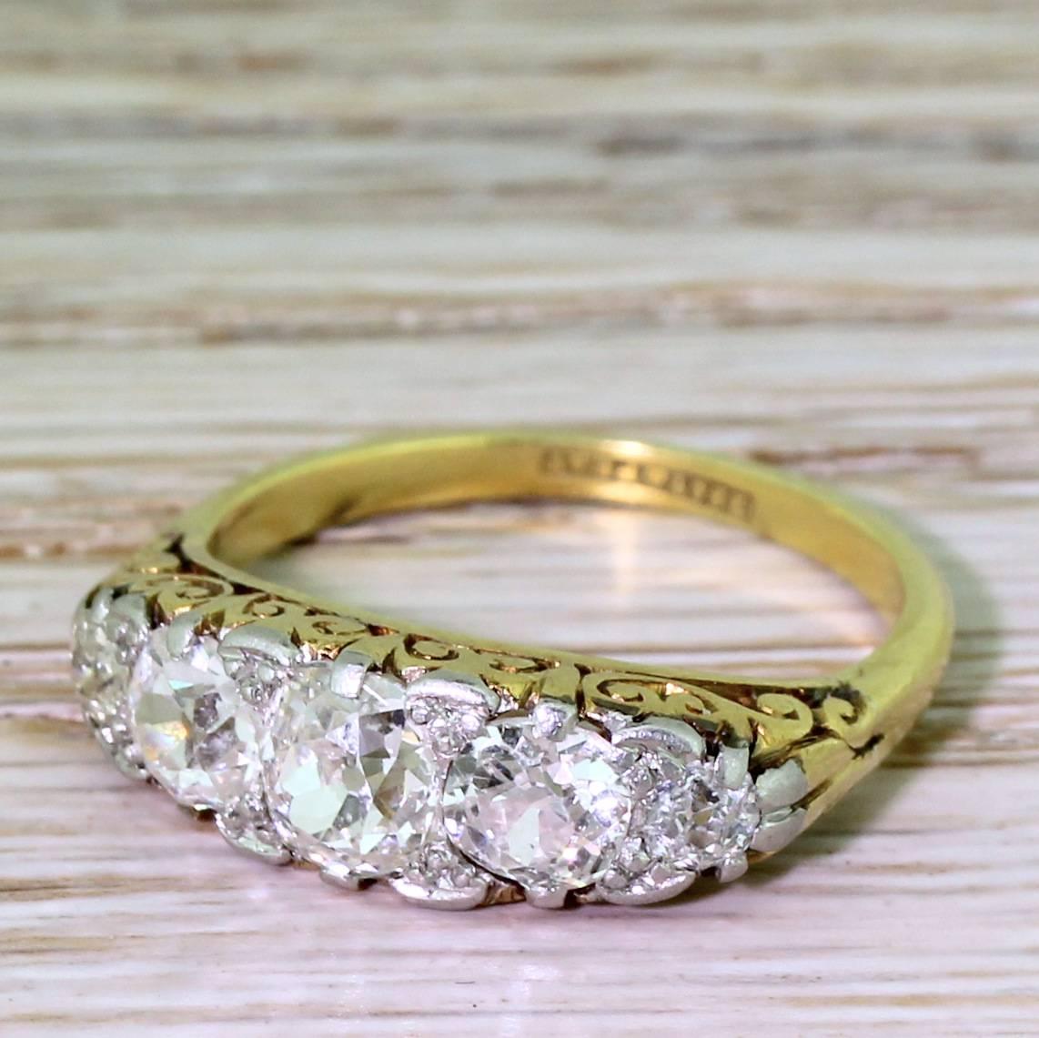 Edwardian 2.50 Carat Old Cut Diamond Five Stone Ring, circa 1905 2