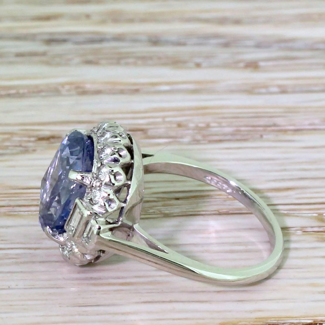 Art Deco F & F Felger 6.35 Carat Natural Sapphire Diamond Cluster Ring