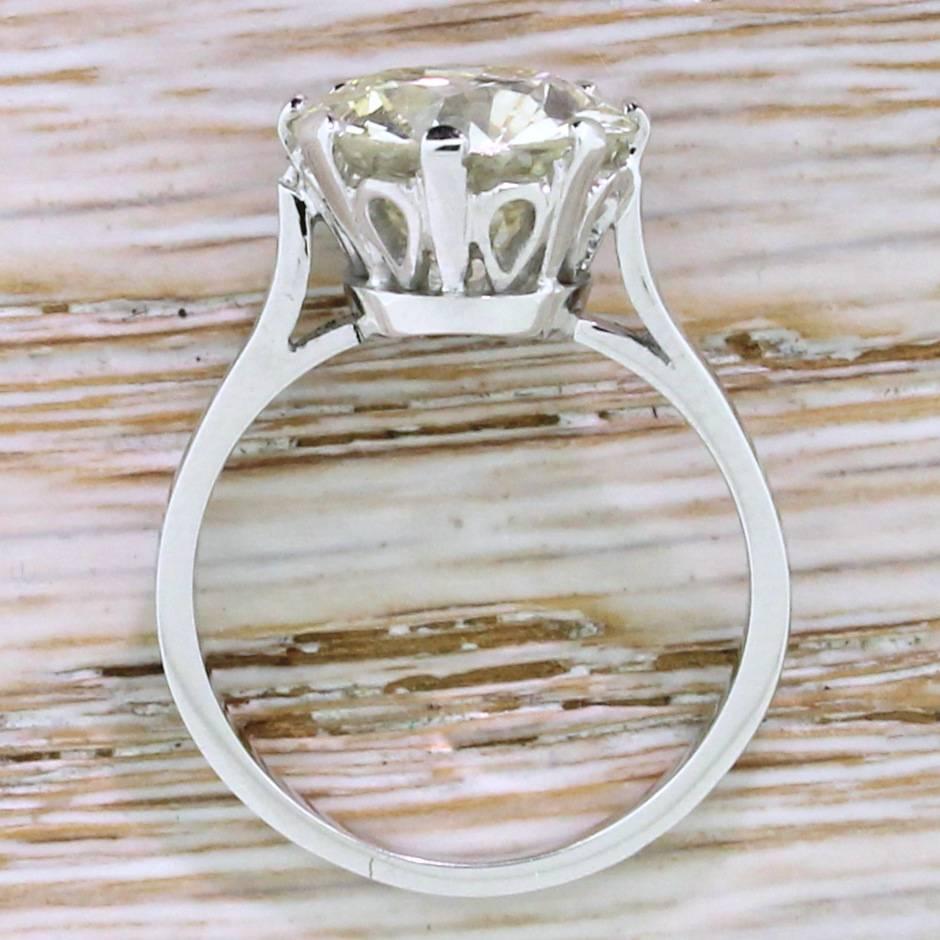 Art Deco 4.12 Carat Old European Cut Diamond Engagement Ring For Sale 1