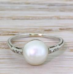 Art Deco Natural Saltwater Pearl Solitaire Ring