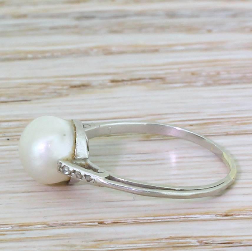 Rose Cut Art Deco Natural Saltwater Pearl Solitaire Ring For Sale