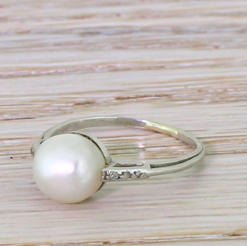 Art Deco Natural Saltwater Pearl Solitaire Ring For Sale 2