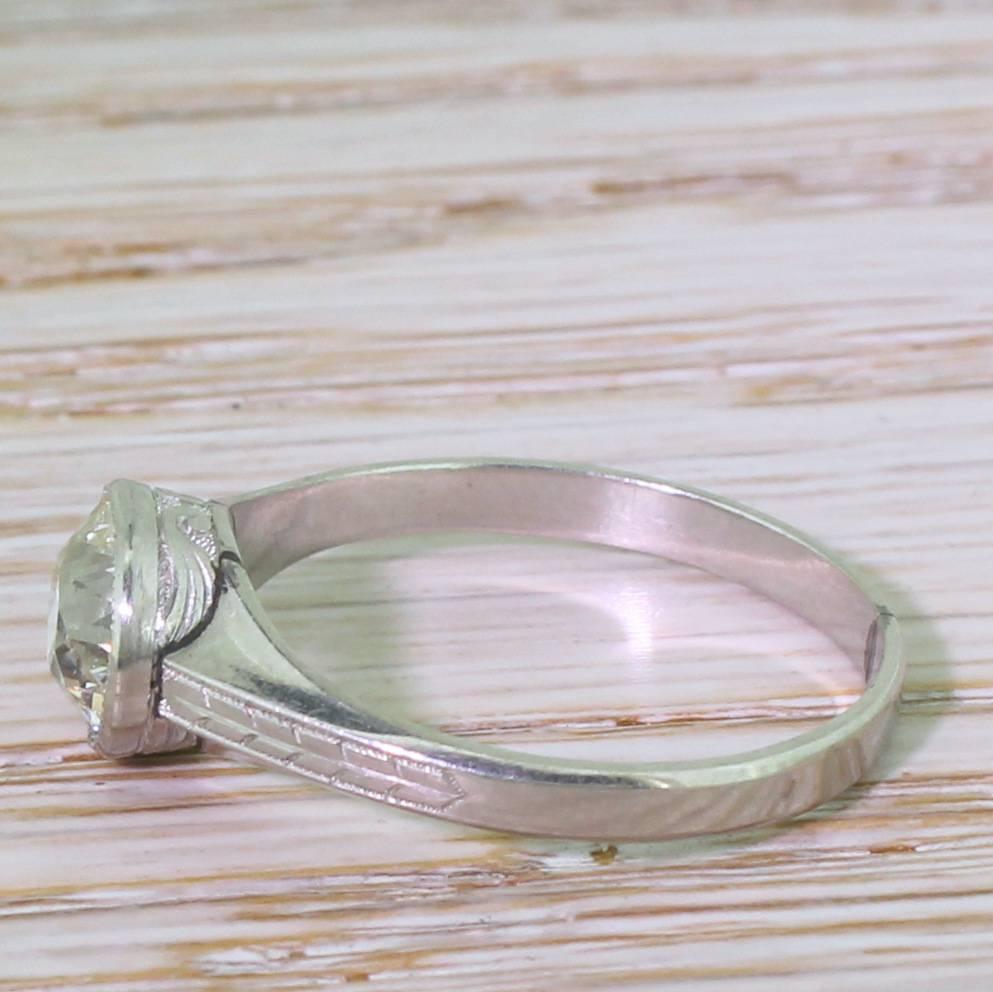 Old European Cut Art Deco 1.69 Carat Old Cut Diamond Engagement Ring For Sale