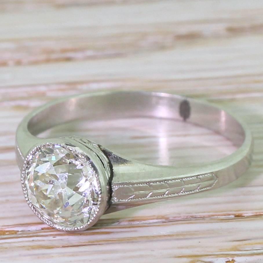 Art Deco 1.69 Carat Old Cut Diamond Engagement Ring For Sale 1