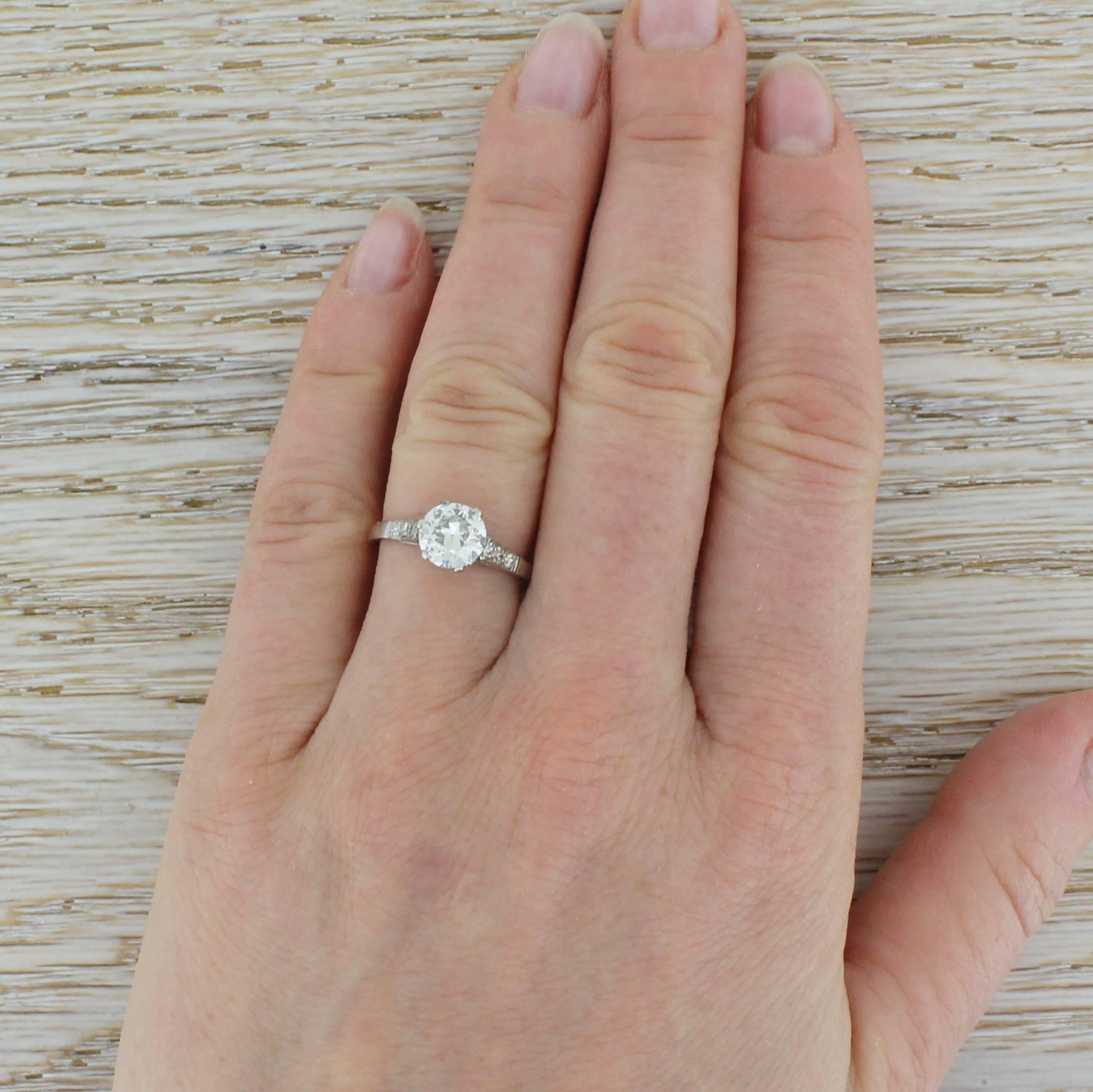 Women's Art Deco 1.02 Carat Old Cut Diamond Platinum Engagement Ring