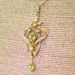 Art Nouveau Peridot & Seed Pearl Pendant, circa 1900