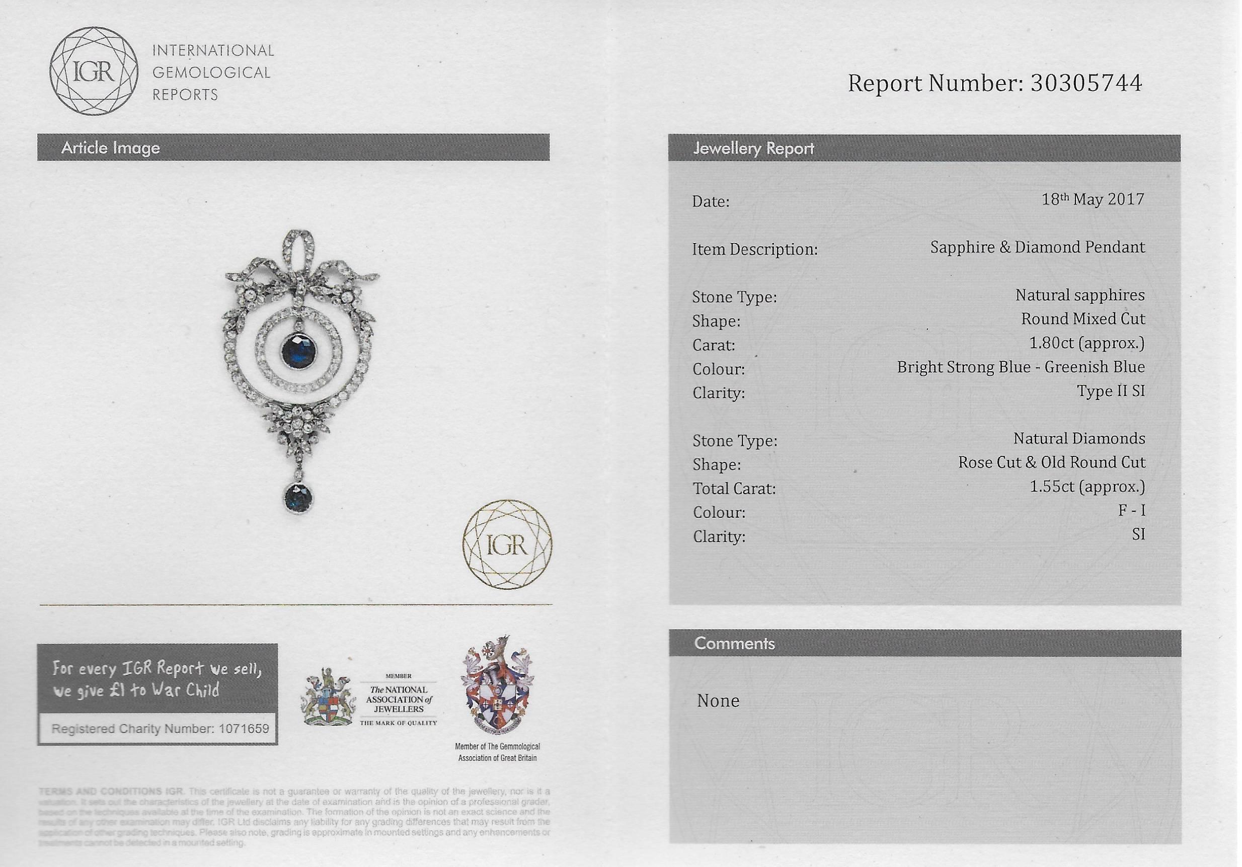 Edwardian Sapphire Diamond Platinum Pendant For Sale 3