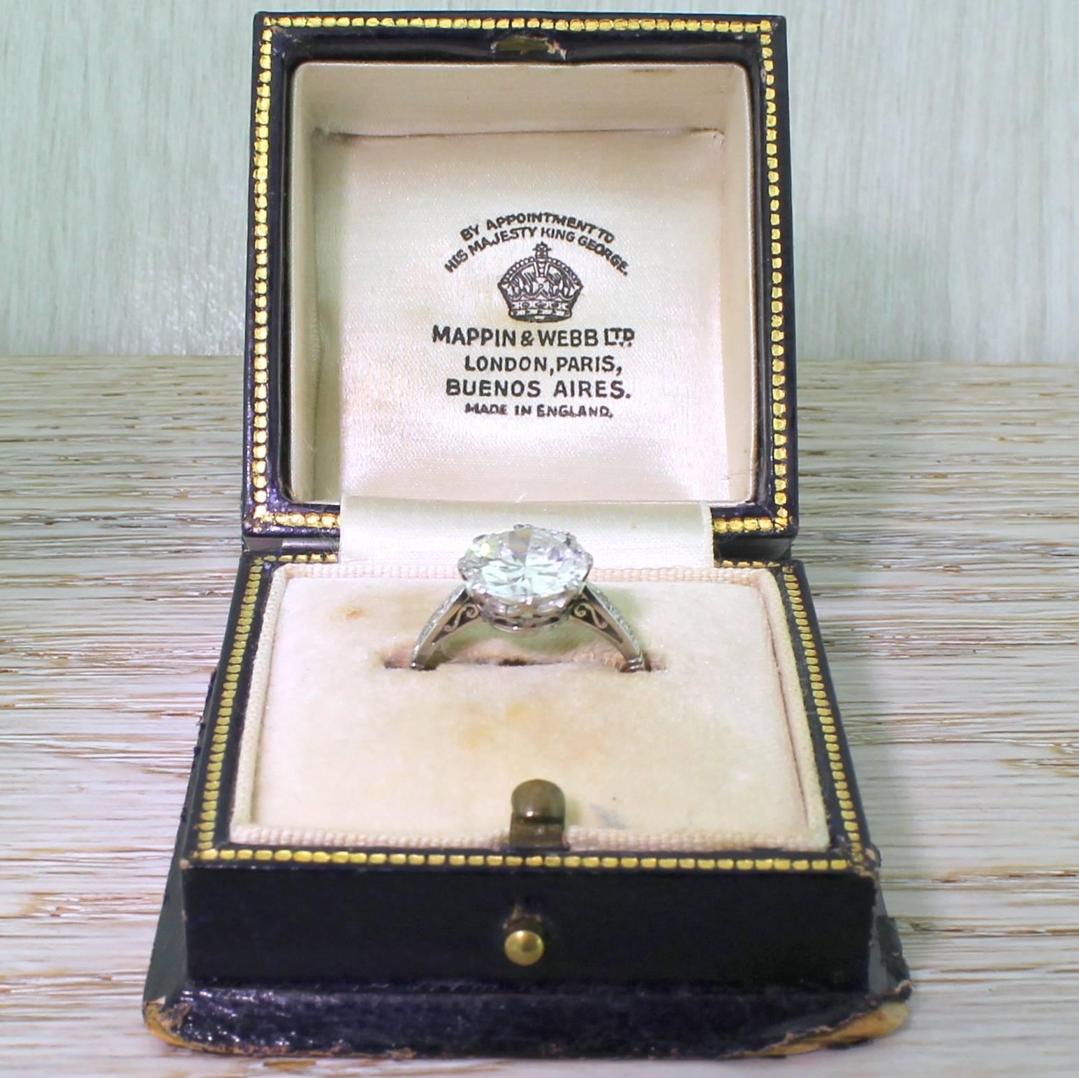 Women's Mappin & Webb 2.54 Carat Old Cut Diamond Platinum Ring
