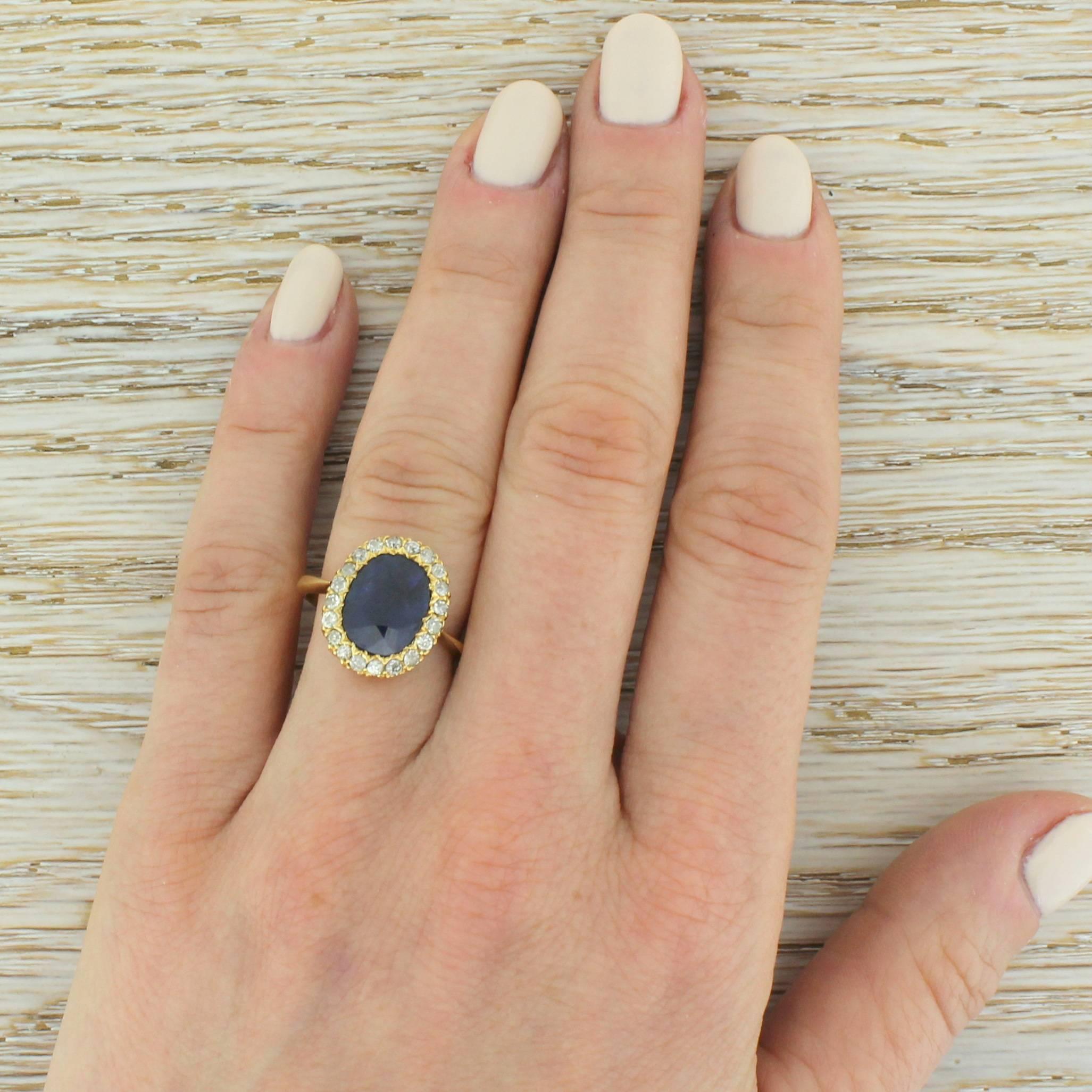 Art Deco 3.70 Carat Natural Unheated Sapphire and Diamond Ring, circa 1945 1