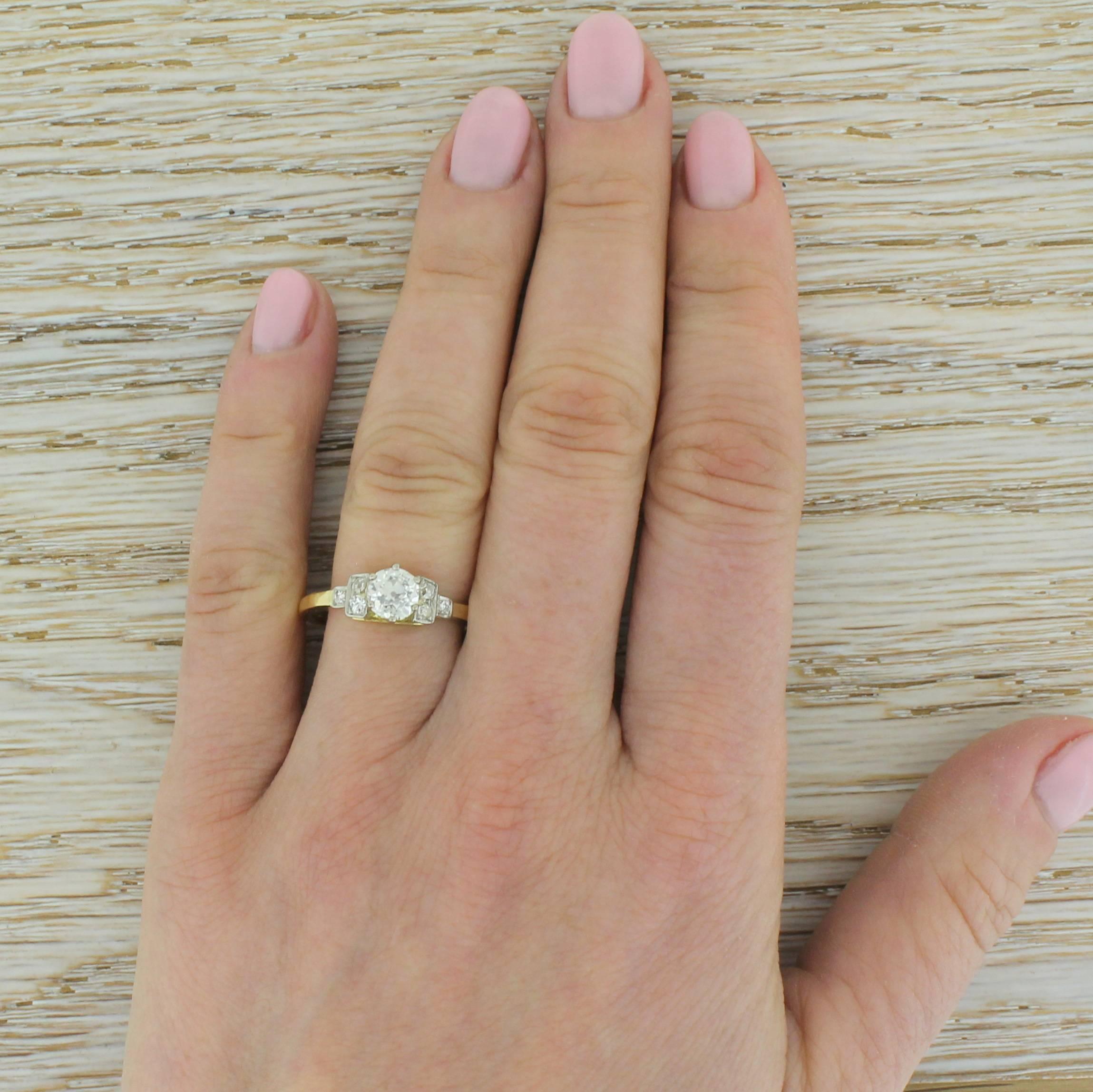 Art Deco 0.77 Carat Old Cut Diamond Engagement Ring 1