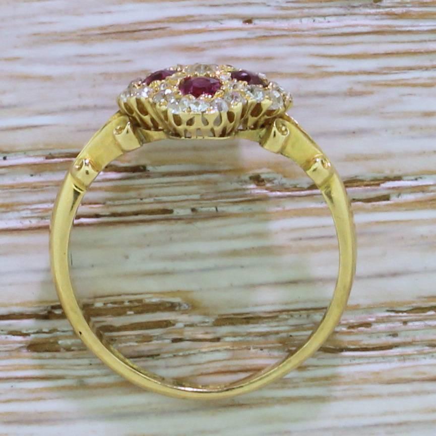 Women's Edwardian Ruby and Old Cut Diamond Cluster Ring For Sale