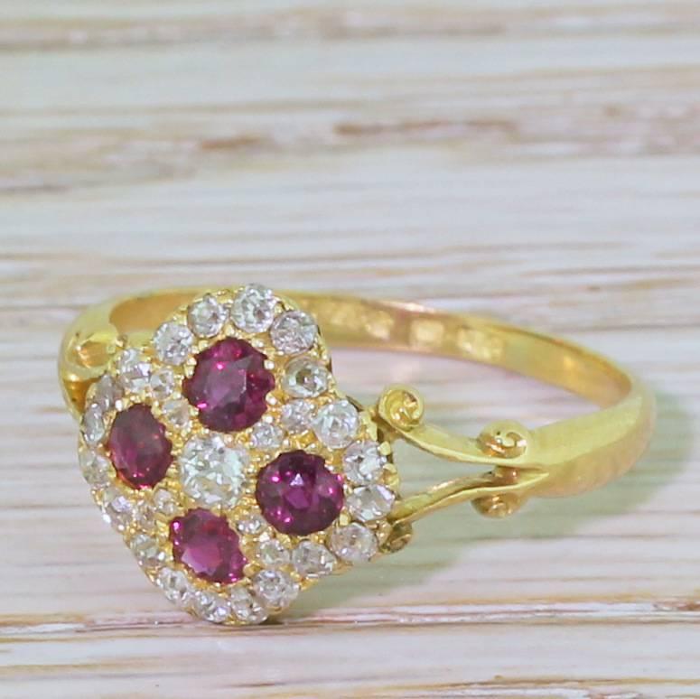Edwardian Ruby and Old Cut Diamond Cluster Ring For Sale 2