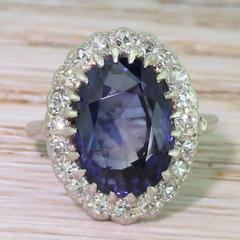 Art Deco 6.93 Carat Natural Ceylon Sapphire and Diamond Platinum Ring