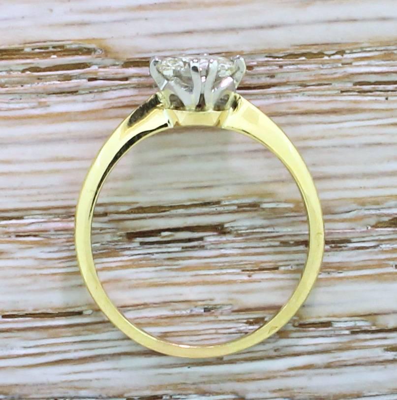 Women's or Men's Mid-Century 1.00 Carat Transitional Cut Diamond Engagement Ring