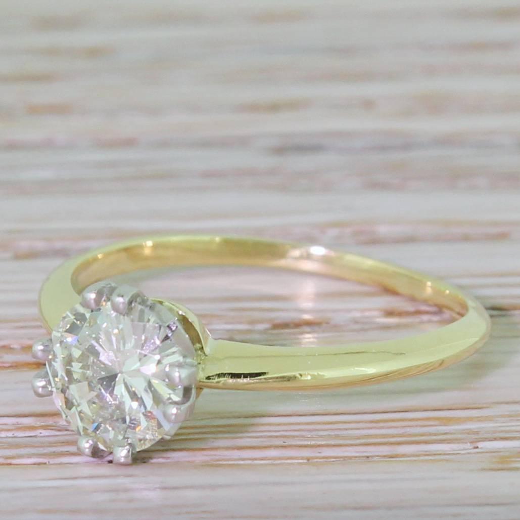 Mid-Century 1.00 Carat Transitional Cut Diamond Engagement Ring 2